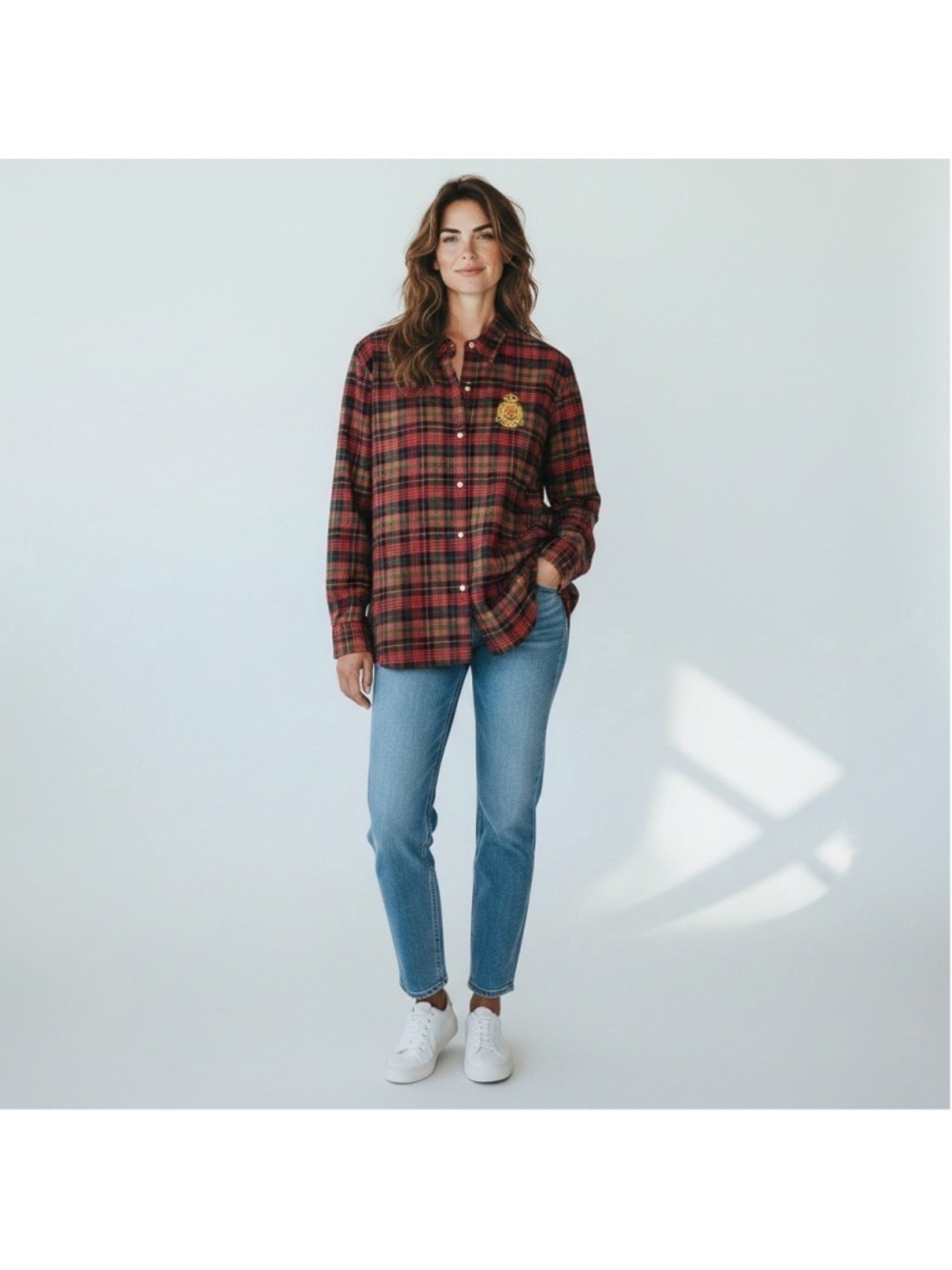 Lauren Ralph Lauren Shirt Red Tartan Plaid Button Up XL Gingham Preppy Logo